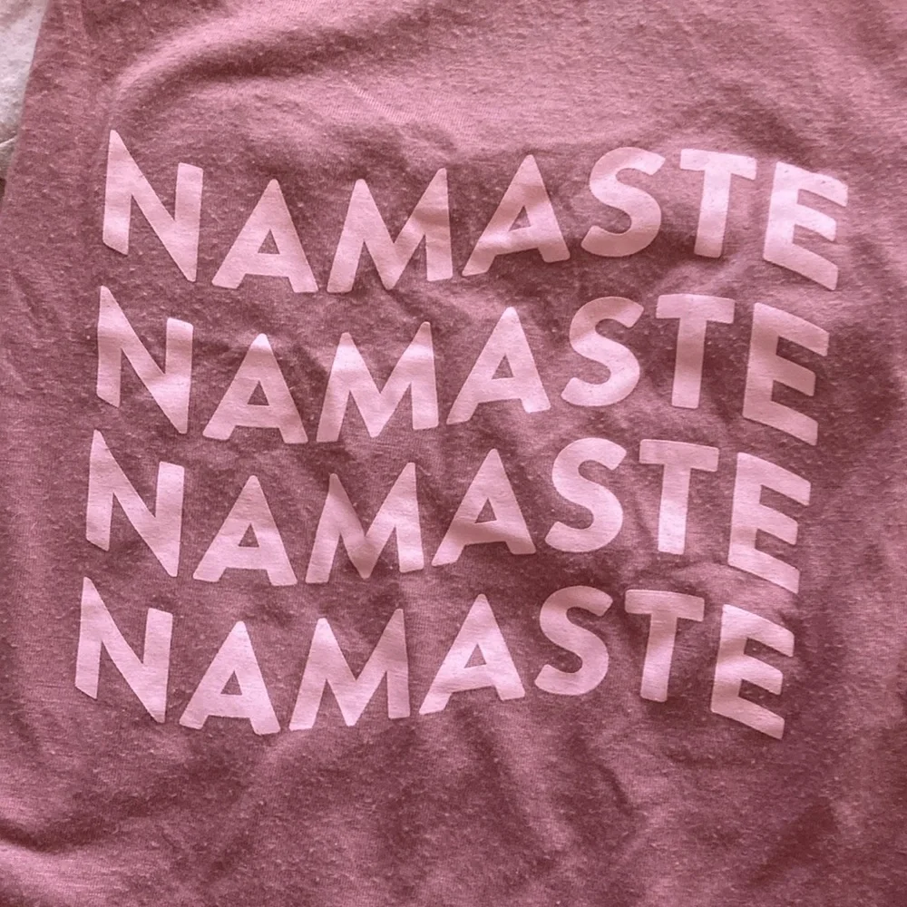 Namaste Dog T-Shirt Shirt Top Size Medium Light Sweater Pink Fair Condition